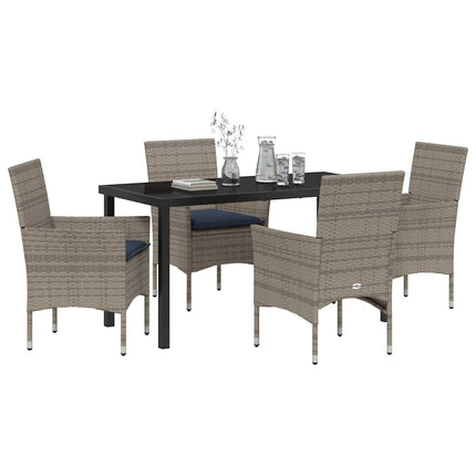 Table and Chair Set with Cushion 5 pcs Grey PE Rattan