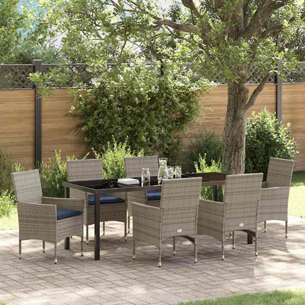 Table and Chair Set with Cushion 7 pcs Grey PE Rattan