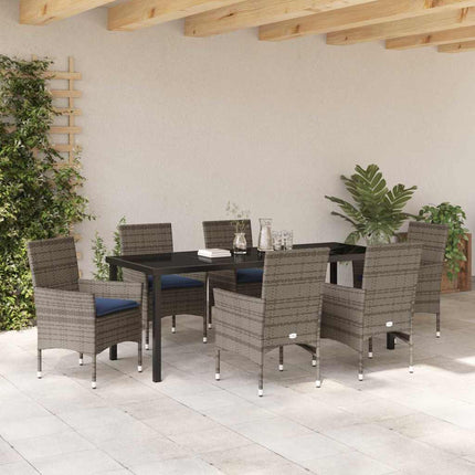 Table and Chair Set with Cushion 7 pcs Grey PE Rattan