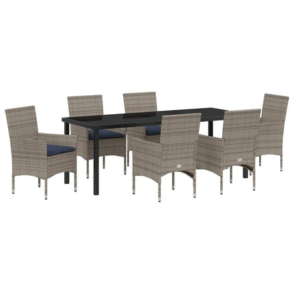 Table and Chair Set with Cushion 7 pcs Grey PE Rattan