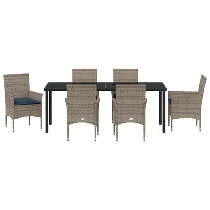 Table and Chair Set with Cushion 7 pcs Grey PE Rattan