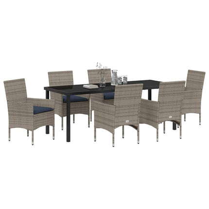 Table and Chair Set with Cushion 7 pcs Grey PE Rattan