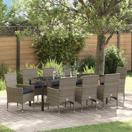 Table and Chair Set with Cushion 9 pcs Grey PE Rattan