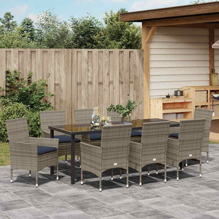 Table and Chair Set with Cushion 9 pcs Grey PE Rattan