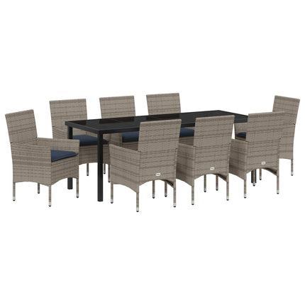 Table and Chair Set with Cushion 9 pcs Grey PE Rattan