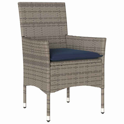 Table and Chair Set with Cushion 9 pcs Grey PE Rattan