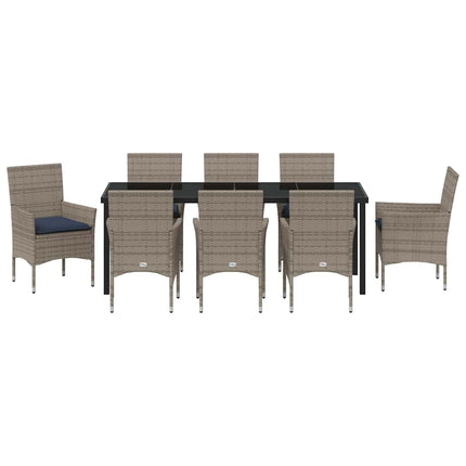 Table and Chair Set with Cushion 9 pcs Grey PE Rattan