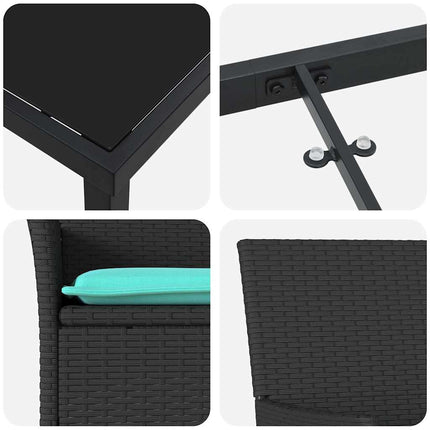 Table and Chair Set with Cushion 5 pcs Black PE Rattan