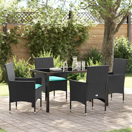 Table and Chair Set with Cushion 5 pcs Black PE Rattan