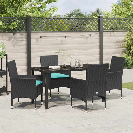 Table and Chair Set with Cushion 5 pcs Black PE Rattan