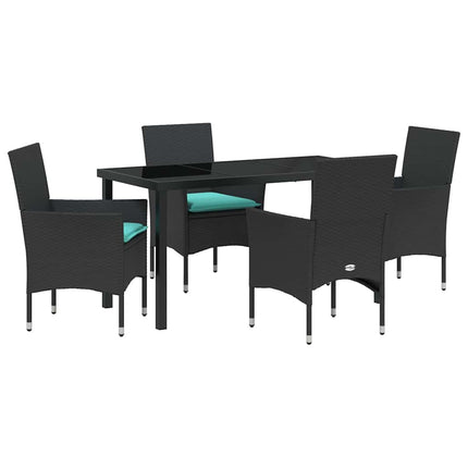 Table and Chair Set with Cushion 5 pcs Black PE Rattan