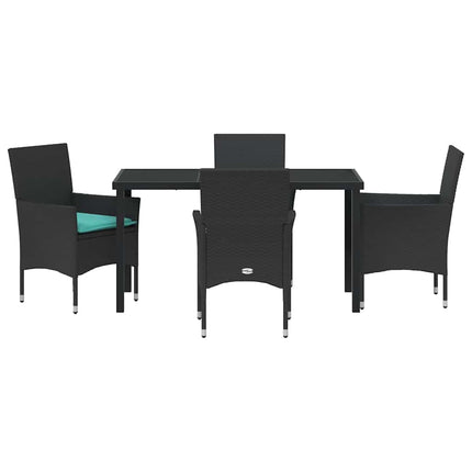 Table and Chair Set with Cushion 5 pcs Black PE Rattan