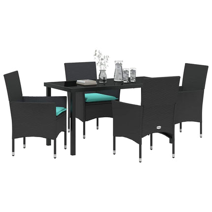 Table and Chair Set with Cushion 5 pcs Black PE Rattan