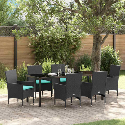 Table and Chair Set with Cushion 7 pcs Black PE Rattan