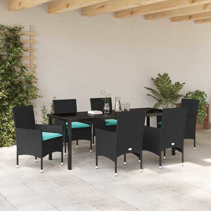 Table and Chair Set with Cushion 7 pcs Black PE Rattan