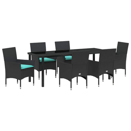 Table and Chair Set with Cushion 7 pcs Black PE Rattan
