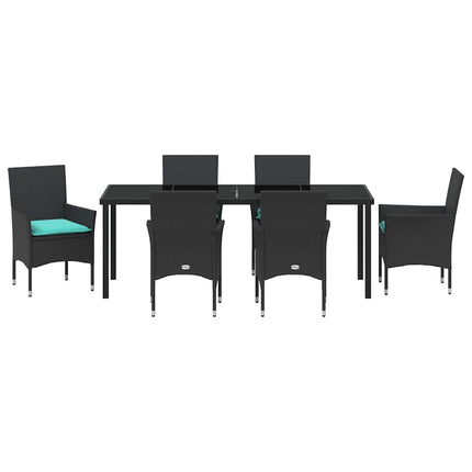 Table and Chair Set with Cushion 7 pcs Black PE Rattan