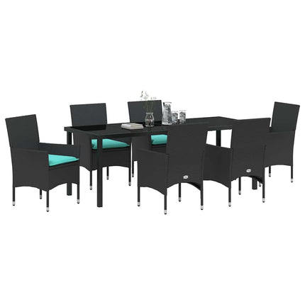 Table and Chair Set with Cushion 7 pcs Black PE Rattan