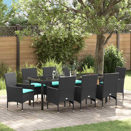 Table and Chair Set with Cushion 9 pcs Black PE Rattan