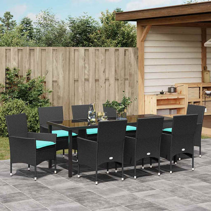 Table and Chair Set with Cushion 9 pcs Black PE Rattan