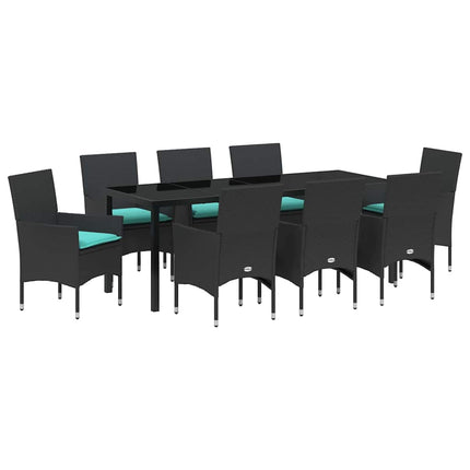 Table and Chair Set with Cushion 9 pcs Black PE Rattan