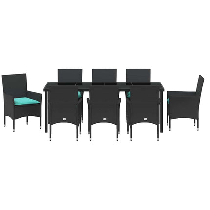 Table and Chair Set with Cushion 9 pcs Black PE Rattan