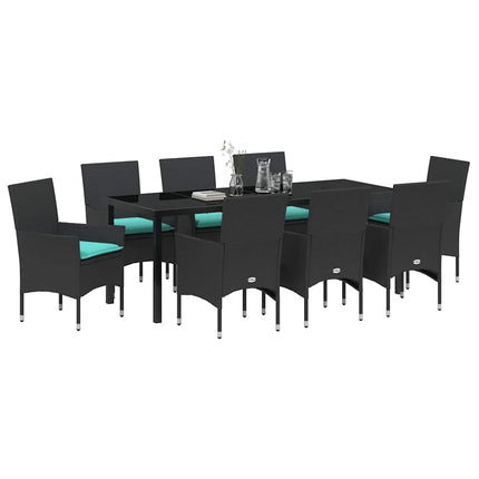 Table and Chair Set with Cushion 9 pcs Black PE Rattan