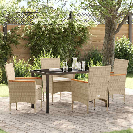 Garden Dining Set with Cushion 5 pcs Beige Poly Rattan