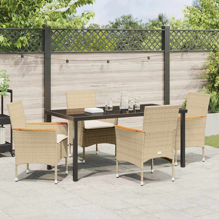 Garden Dining Set with Cushion 5 pcs Beige Poly Rattan