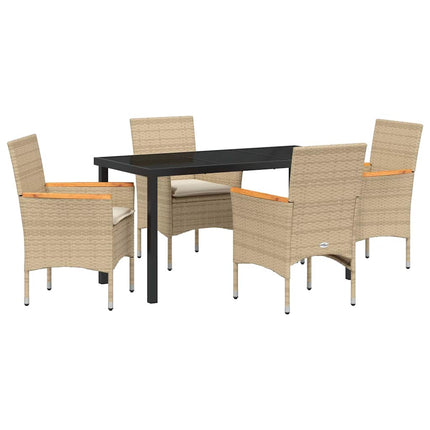 Garden Dining Set with Cushion 5 pcs Beige Poly Rattan