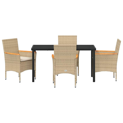 Garden Dining Set with Cushion 5 pcs Beige Poly Rattan