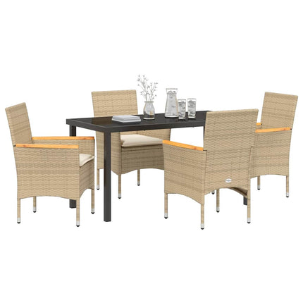 Garden Dining Set with Cushion 5 pcs Beige Poly Rattan