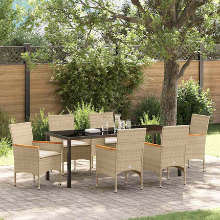 Garden Dining Set with Cushion 7 pcs Beige Poly Rattan