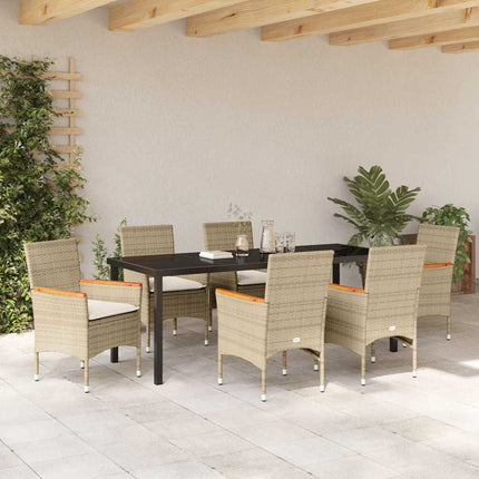 Garden Dining Set with Cushion 7 pcs Beige Poly Rattan