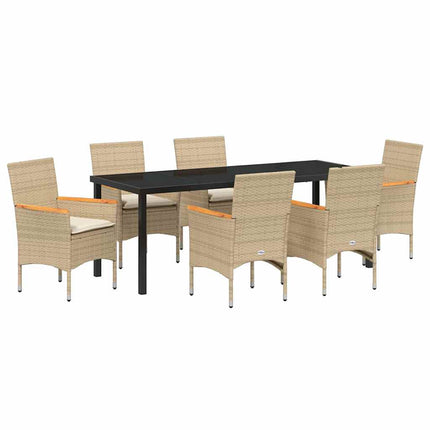 Garden Dining Set with Cushion 7 pcs Beige Poly Rattan