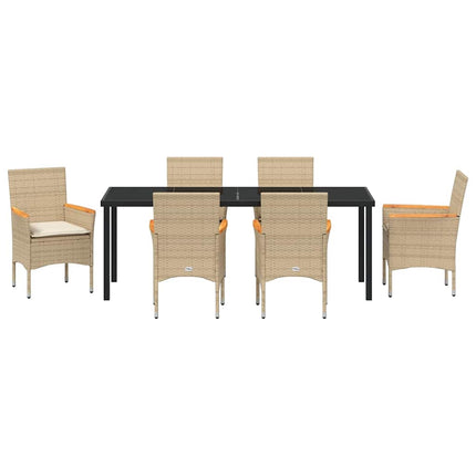 Garden Dining Set with Cushion 7 pcs Beige Poly Rattan