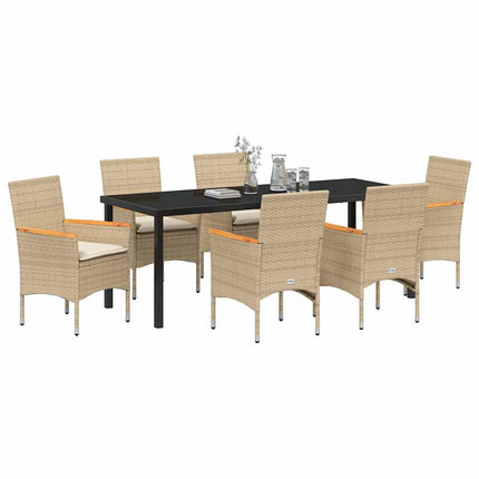 Garden Dining Set with Cushion 7 pcs Beige Poly Rattan