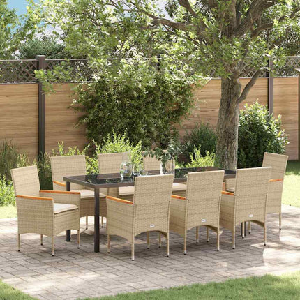 Garden Dining Set with Cushion 9 pcs Beige Poly Rattan