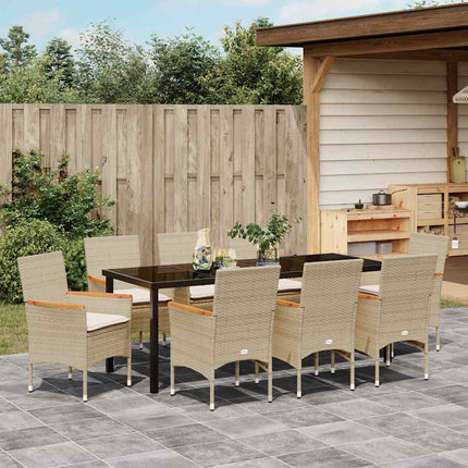Garden Dining Set with Cushion 9 pcs Beige Poly Rattan