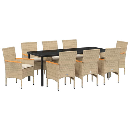 Garden Dining Set with Cushion 9 pcs Beige Poly Rattan