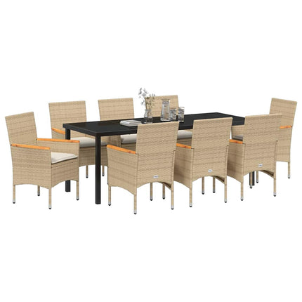 Garden Dining Set with Cushion 9 pcs Beige Poly Rattan