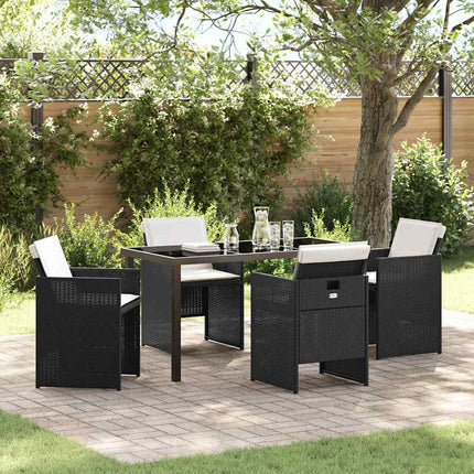 Garden Dining Set with Cushion 5 pcs Black Poly Rattan