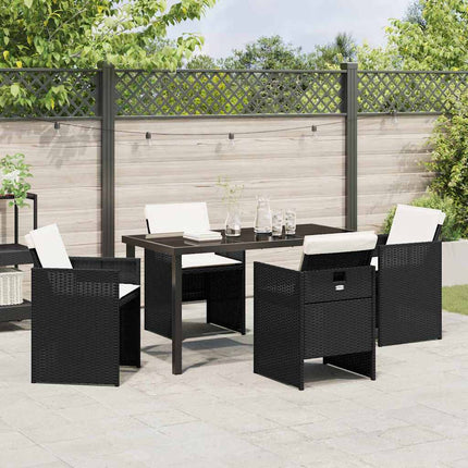 Garden Dining Set with Cushion 5 pcs Black Poly Rattan