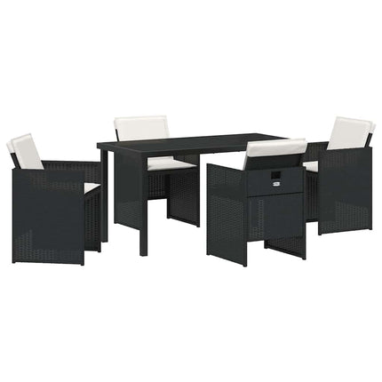 Garden Dining Set with Cushion 5 pcs Black Poly Rattan