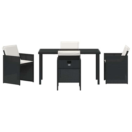 Garden Dining Set with Cushion 5 pcs Black Poly Rattan