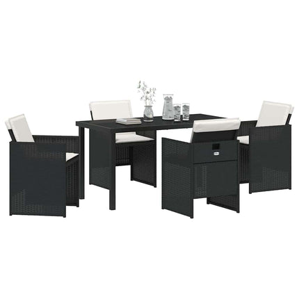 Garden Dining Set with Cushion 5 pcs Black Poly Rattan