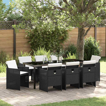Garden Dining Set with Cushion 9 pcs Black Poly Rattan