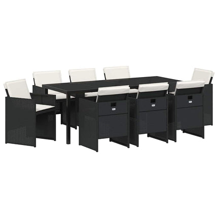Garden Dining Set with Cushion 9 pcs Black Poly Rattan