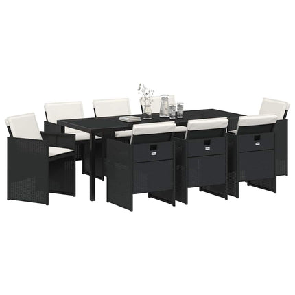Garden Dining Set with Cushion 9 pcs Black Poly Rattan