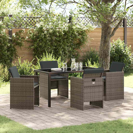 Garden Dining Set with Cushion 5 pcs Grey Poly Rattan